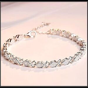 NEW SILVER 925 HUGS & KISSES LOVE STERLING TENNIS BRACELET